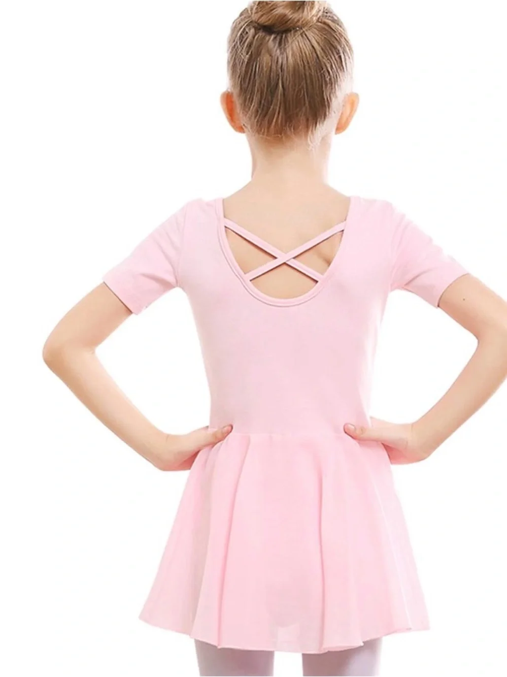 Girls Soft Pink Short-Sleeve Ballet Dress for Dance